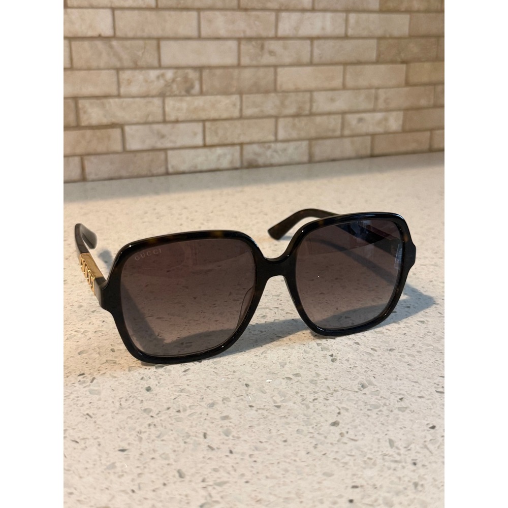 Gucci Sunglasses GG1189S 003 Dark Tortoise Gold Metal Logo Oversized